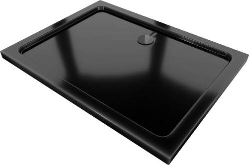 Mexen Flat, akrylátová sprchová vanička 140x80x5 cm SLIM, černá, černý sifon, 40708014B