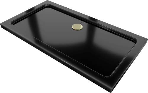 MEXEN/S Flat sprchová vanička obdelníková slim 140 x 70 cm, černá + zlatý sifon 40707014G