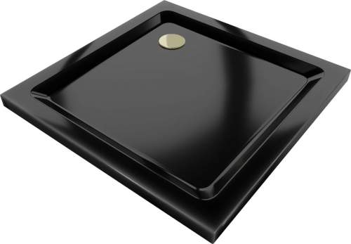 Mexen SLIM - čtvercová sprchová vanička 100x100x5cm + zlatý sifon, černá, 40701010G