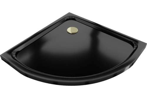 Mexen Flat, čtvrtkruhová akrylátová sprchová vanička 100x100x5 cm SLIM, černá, zlatý sifon, 41701010G