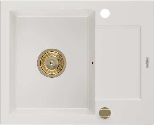 MEXEN/S Enzo granitový dřez 1 s odkapávačem 576x465 mm,bílá,+ zlatý sifon 6506571005-20-G