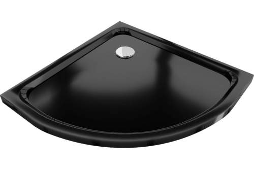 Mexen Flat, čtvrtkruhová akrylátová sprchová vanička 100x100x5 cm SLIM, černá, chromový sifon, 41701010