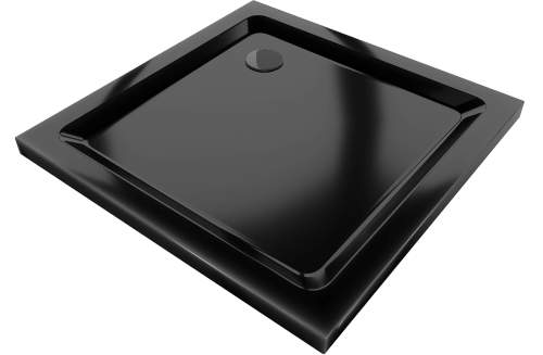 MEXEN/S Flat sprchová vanička čtvercová slim 70 x 70 cm, černá + černý sifon 40707070B