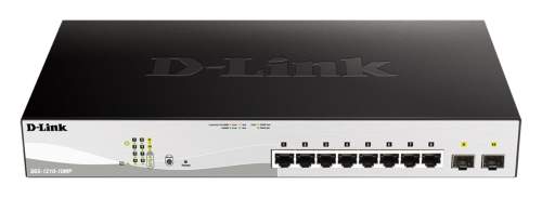 D-Link DGS-1210-10MP L2/L3 Smart+ PoE switch, 8x GbE PoE+, 2x SFP, PoE 130W, fanless, DGS-1210-10MP/E