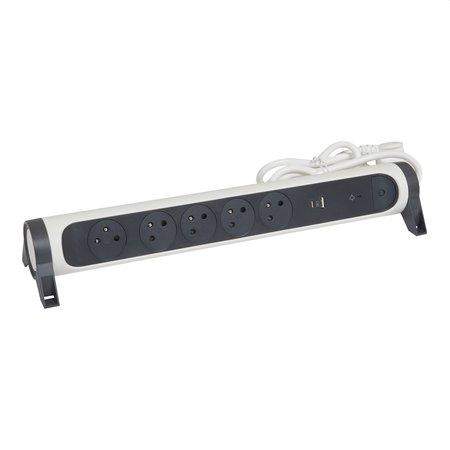 Prodlužovací kabel 1,5m 5zásuvek USB A+C přepěťová ochrana Legrand 49420 bílá/tmavě šedá