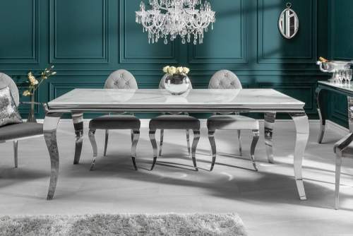 Estila Barokní chromový luxusní jídelní stůl Modern Barock s mramorovou skleněnou deskou 200cm