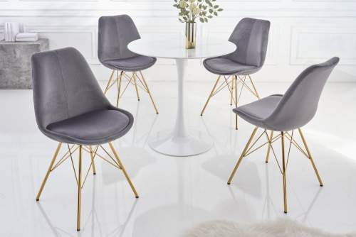 Estila Art deco moderní jídelní židle Scandinavia s tmavě šedým sametovým čalouněním a zlatýma nohama 86cm