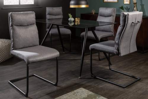 Estila Industriální šedá jídelní židle Vitto s textilním čalouněním s černými nožičkami z kovu 97cm