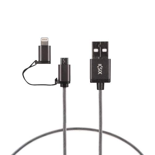 Ksix nabíjecí a datový kabel 2v1 Micro-USB/lightning na USB, kovový Barva: Černá B0914CUM01