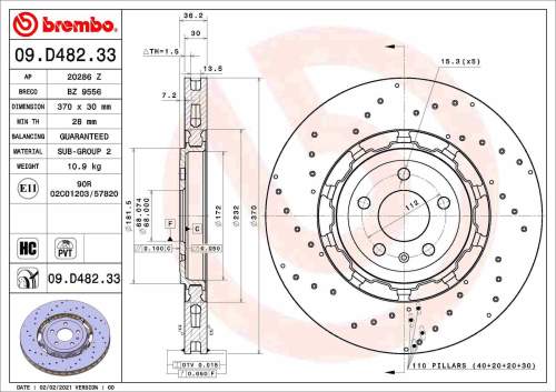 Brzdový kotouč BREMBO 09.D482.33