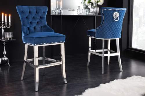 Dekorhome Chesterfield barová židle FRIXON Modrá