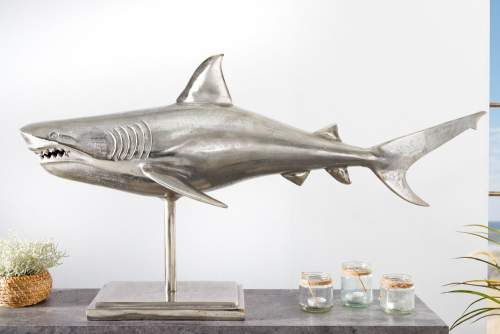 Dekorhome Dekorační socha žralok AMEIS 100 cm Stříbrná