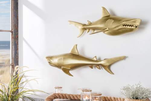 Dekorhome Nástěnná dekorace žralok DAKENTA 2 ks Zlatá