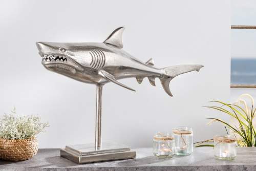 Dekorhome Dekorační socha žralok AMEIS 70 cm Stříbrná