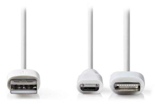 NEDIS synchronizační a nabíjecí kabel 2 v 1/ USB Micro B Zástrčka + Adaptér Lightning A Zástrčka bílý 1m