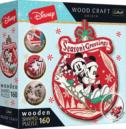 TREFL Wood Craft Origin puzzle Vánoční dobrodrušství Mickeyho a Minnie 160 dílků