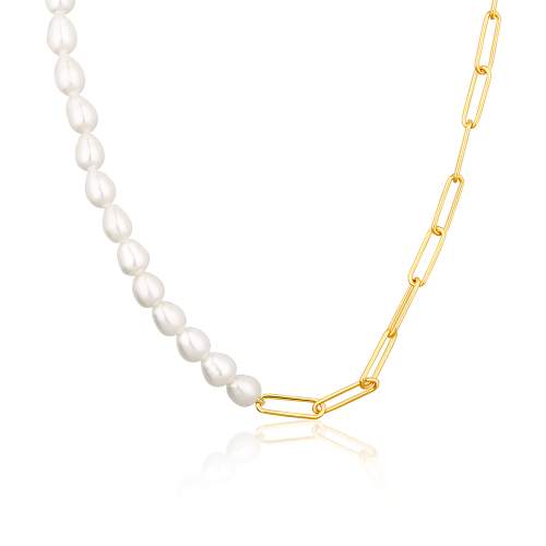 JVD Dámský mohutný stříbrný pozlacený náhrdelník s perlami SVLN0314SD2GP45