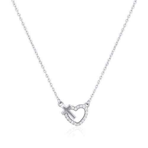 JVD Dámský stříbrný náhrdelník se zirkony srdce SVLN0436XH2BI45