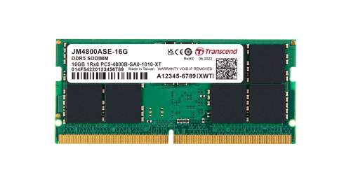 Transcend JetRam 16GB SODIMM DDR5 4800 1Rx8 2Gx8 CL40 JM4800ASE-16G