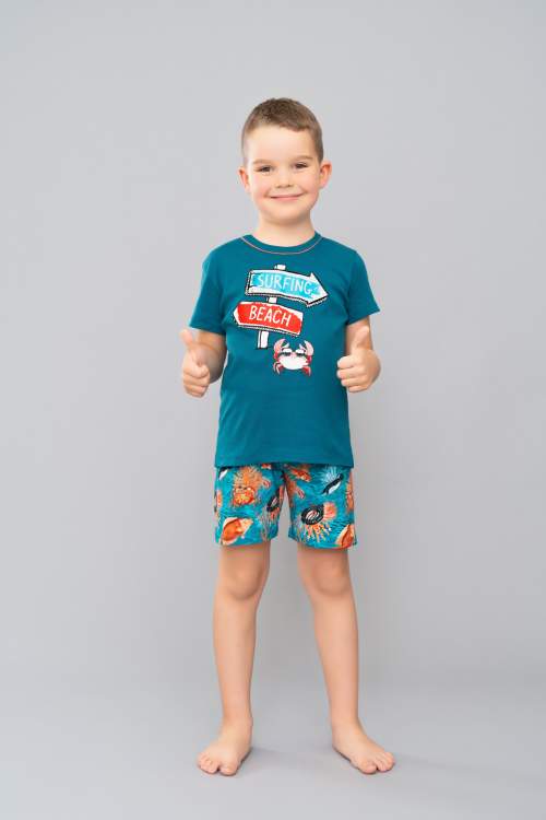 Italian Fashion Dětské pyžamo Krab krátké Mořská zeleň 8 let
