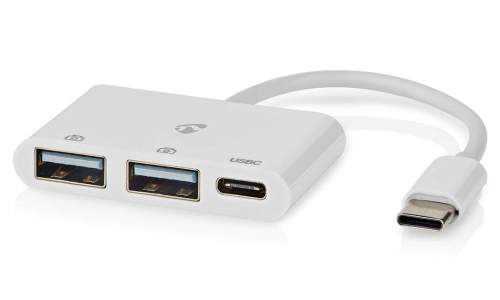 NEDIS USB hub/ 1x zástrčka USB-C/ 1x zásuvka USB-C/ 2x zásuvka USB-A/ 3 porty/napájení z USB/ bílý