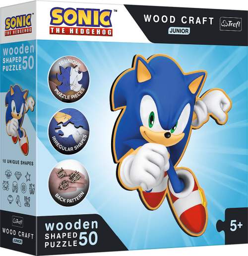 TREFL Wood Craft Junior puzzle Chytrý Ježek Sonic 50 dílků