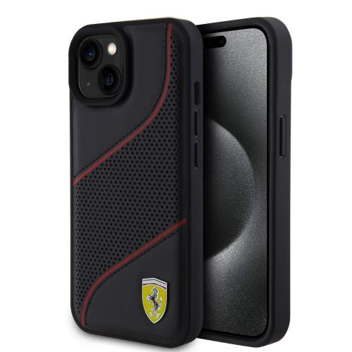Ferrari PU Leather Perforated Slanted Line Zadní Kryt pro iPhone 15 Black FEHCP15SPWAK
