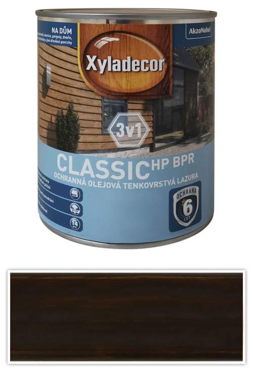 XYLADECOR Classic HP BPR 3v1 ochranná olejová tenkovrstvá lazura na dřevo 0.75 l Palisandr