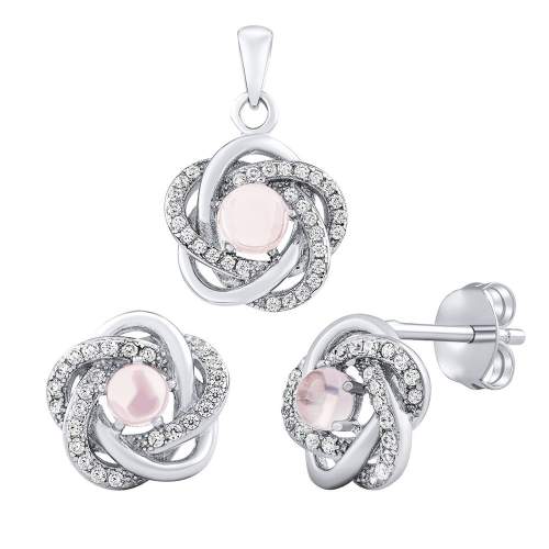 SILVEGO Stříbrný set šperků ROSALYN náušnice a přívěsek s pravým Růženínem a Brilliance Zirconia