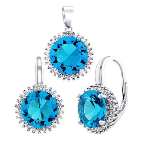 Silvego Stříbrný set šperků ANDROMEDA se světle modrými Brilliance Zirconia náušnice a přívěsek