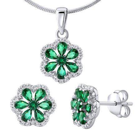 Silvego Stříbrný set šperků náušnice a přívěsek se syntetickým smaragdem