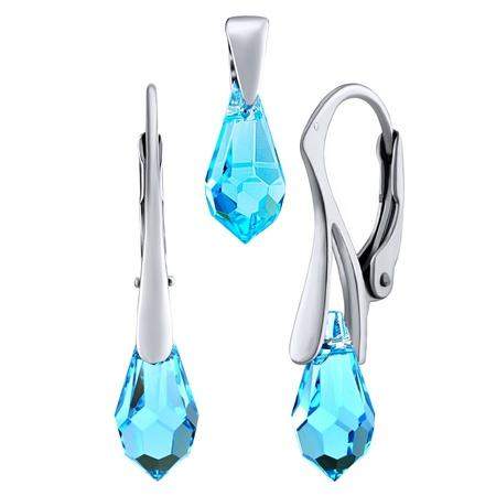 Silvego Stříbrný set šperků Jessie ve tvaru kapky Swarovski Crystals Aquamarine