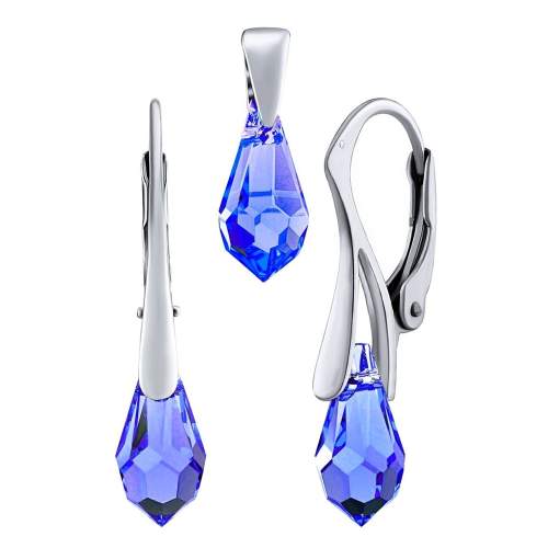 Silvego Stříbrný set šperků Jessie ve tvaru kapky Swarovski Crystals tmavě modrá Saphire Blue