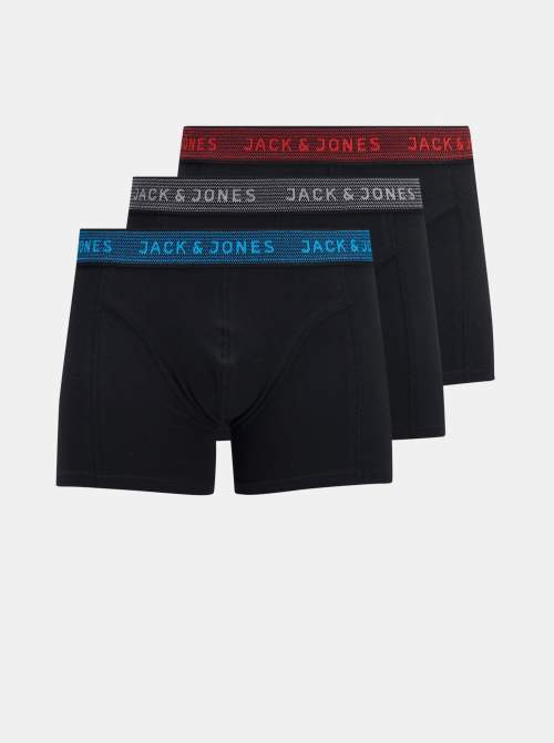 Jack&Jones 3 PACK pánské boxerky JACWAISTBAND 12127816 Asphalt Hawaian ocean & Fiery red S