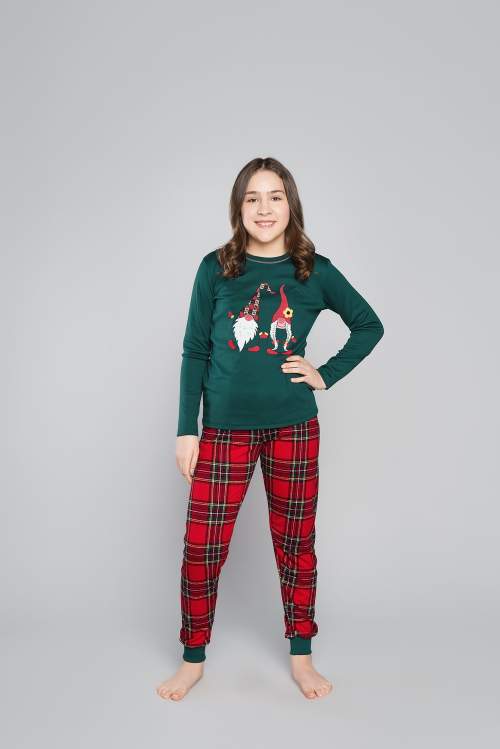 Italian Fashion Vánoční dívčí pyžamo Santa zelené se skřítky 110/116