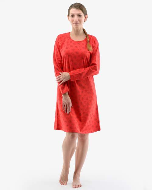 Gina Dámská noční košilka dlouhý rukáv 19133P červená XL