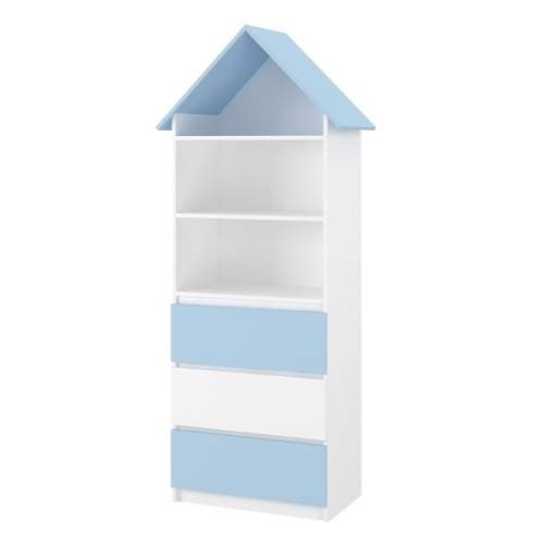 Dřevěná knihovna/skříň na hračky Nellys Domeček A3, bílá/modrá (12582501)