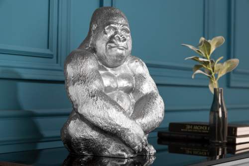 Dekorhome Dekorační socha gorila ZHAM Stříbrná