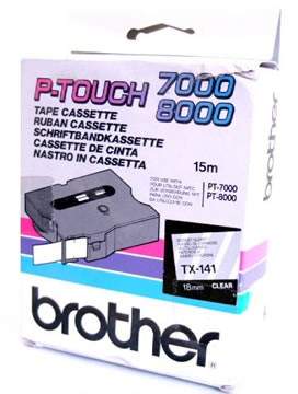 Brother TX-141 18mm x 8m černý tisk / průhledný podklad originální