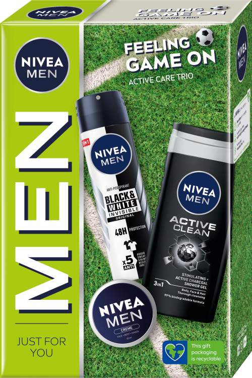 Nivea Men Feeling Game On sada sprchový gel Men Active Clean 250 ml + antiperspirant Men Black & White Invisible Original 150 ml + univerzální krém Men Creme 30 ml pro muže