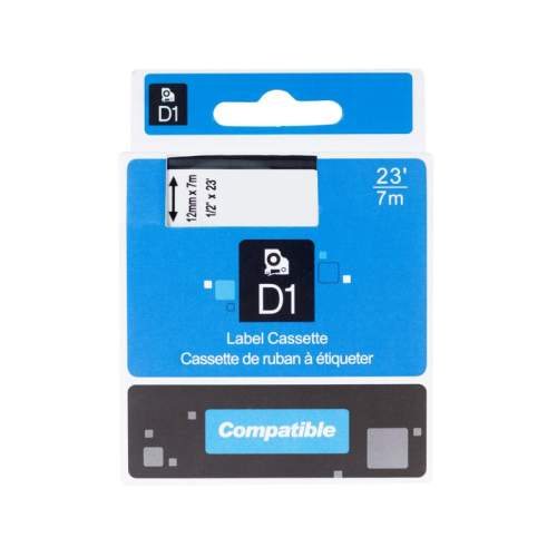 PRINTLINE kompatibilní páska s DYMO, 45021, S0720610,12mm, 7m, bílý tisk/černý podklad, D1 PLTD01