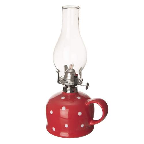 Petrolejová lampa - červená s puntíky