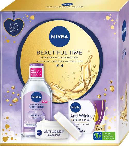 Nivea Beautiful Time sada denní pleťový krém Anti-Wrinkle + Contouring SPF30 50 ml + micelární voda Soothing Micellar Water 400 ml pro ženy