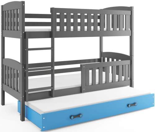 Dětská patrová postel Kubus - 3 osoby, 80x190 s výsuvnou přistýlkou – Grafitová, Modrá