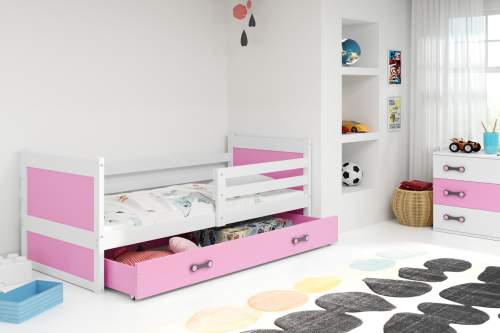 Dětská postel Rico 1 80x190, s úložným prostorem - 1 osoba - Bílá, Růžová