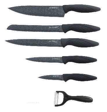 5dílná sada kuchyňských nožů s nepřilnavým povrchem a se škrabkou Royalty Line RL-DC5C / černá