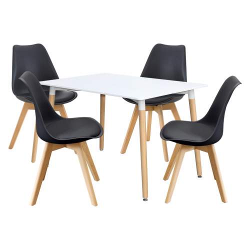 IDEA nábytek Jídelní stůl 120x80 QUATRO bílý + 4 židle QUATRO černé