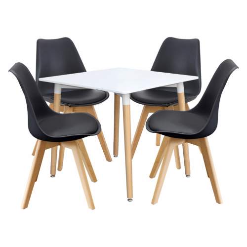 IDEA nábytek Jídelní stůl 80x80 QUATRO bílý + 4 židle QUATRO černé