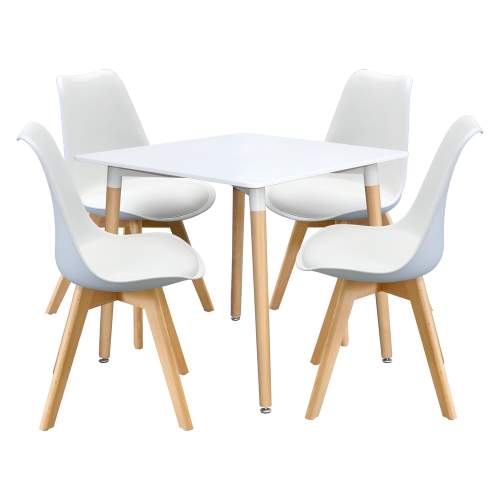 IDEA nábytek Jídelní stůl 80x80 QUATRO bílý + 4 židle QUATRO bílé