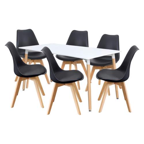 IDEA nábytek Jídelní stůl 160x90 QUATRO bílý + 6 židlí QUATRO černé
